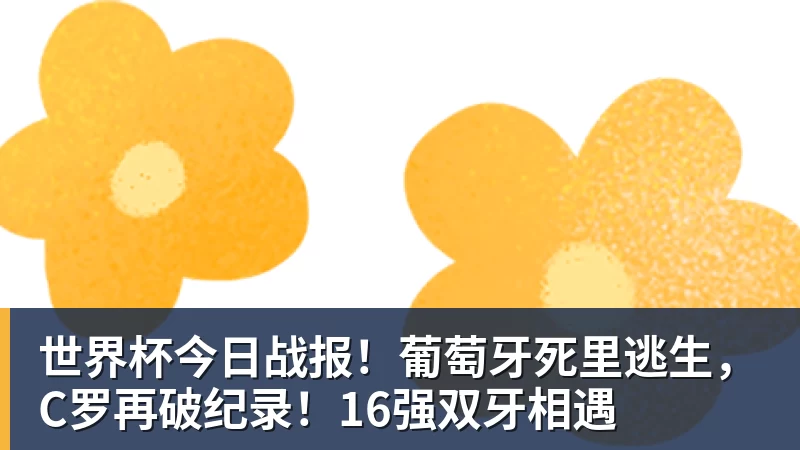 世界杯今日战报!葡萄牙死里逃生,C罗再破纪录!16强双牙相遇 - v66体育 · 权威体育数据平台